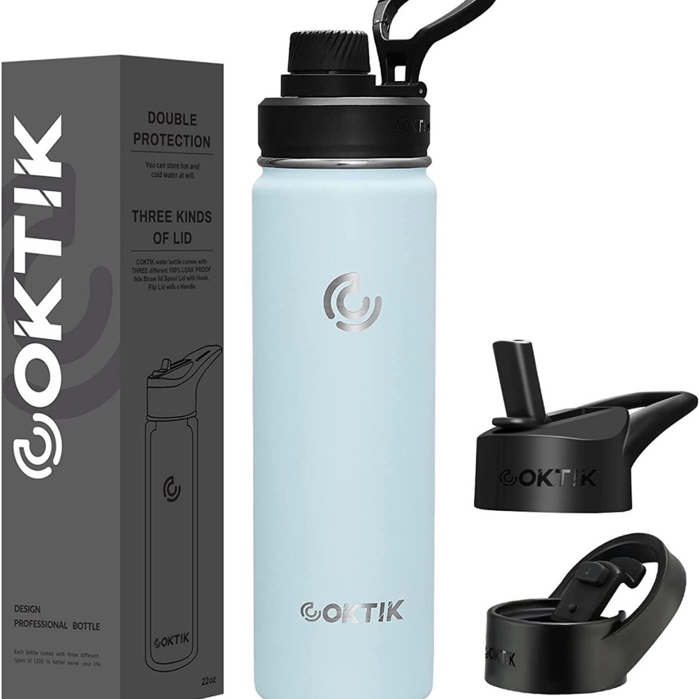 Coktik Insulated Stainless Steel Water Bottle with Straw Lid 22 OZ Fog New